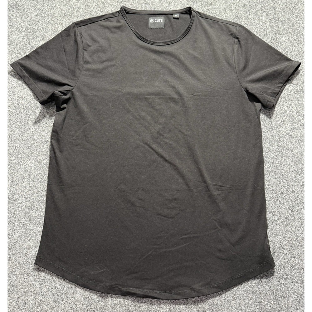 Cuts T-Shirt Mens Large Black Short Sleeve Tee Curve Hem Fitted